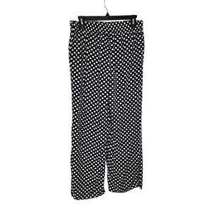 Crown & Ivy Medium Blue Polka Dot Wide Leg‎ Pants Elastic Waist Flowy Retro